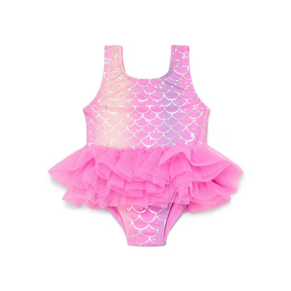 Baby and Toddler Girl Mermaid Tutu One- Piece Swimsuit
