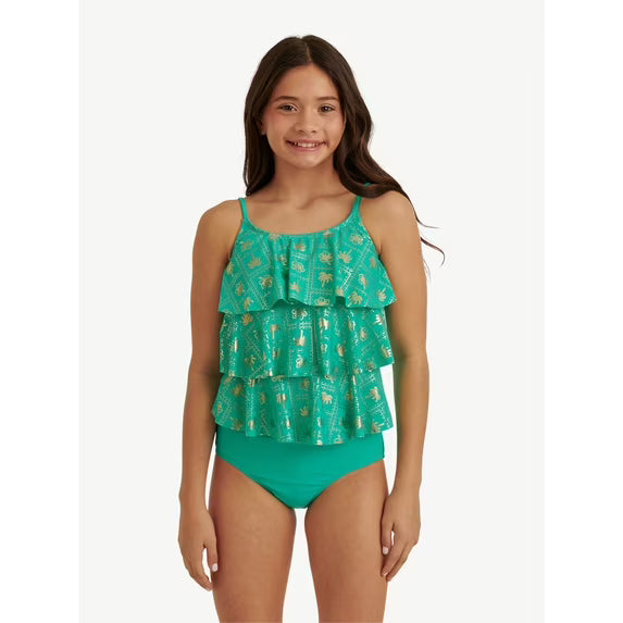 Justice Girls 2 piece Ruffle Tankini Swimsuit