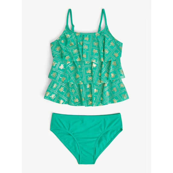 Justice Girls 2 piece Ruffle Tankini Swimsuit