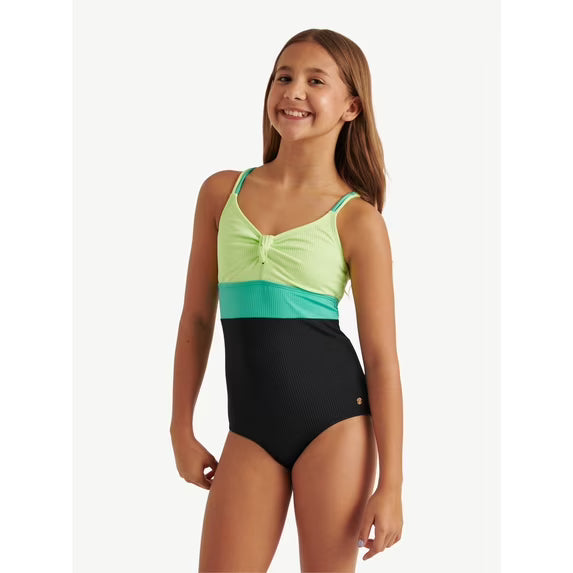 Justice Girls One Piece Ribbed Keyhole Swimsuit