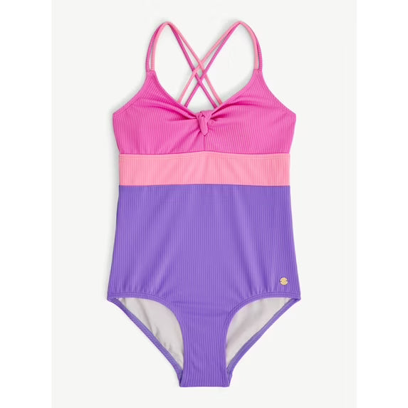 Justice Girls One Piece Ribbed Keyhole Swimsuit
