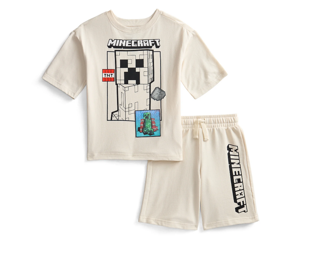 Minecraft boys graphic tea and fleece short set